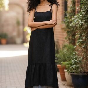 Black Tie-Shoulder Midi Dress